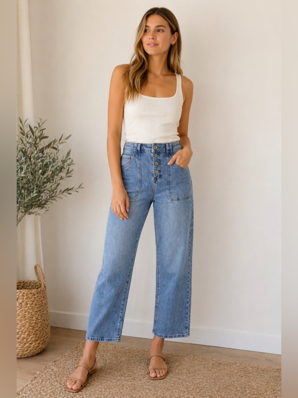 Modern Supply by Sanctuary High Rise Button Fly Jeans Utility Pocket Denim